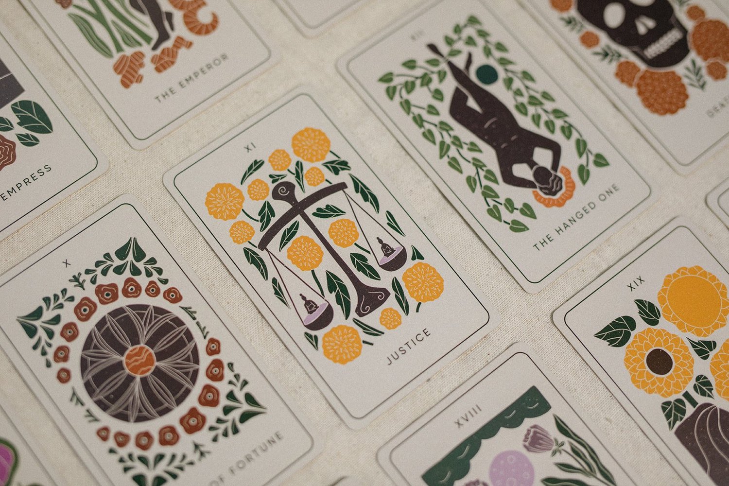 Cards from the 78-card Be With Your Body Tarot deck, illustrated by Sara Strese